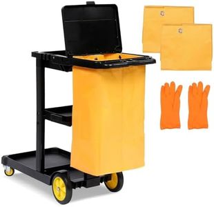Garvee Cleaning Cart, 3 Shelf Commercial Janitorial Cart with Two 25-Gallon PVC Bags and Cover, 500LBS Capacity Plastic Housekeeping Cart on Wheels, Cleaning Cart for Stores,43.3" x 19.7" x 38.6"