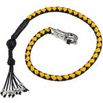 Dream Apparel 36" Motorcycle Get Back Whip Genuine Leather Biker Whip for Handlebar, Motorcycle Whip with Fringes and Skulls, Black and Yellow