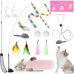 Janbenty 4-in-1 Interactive Cat Feather Toys Durable Retractable Fishing Pole Cat Toy Enhanced Suction Cup Cat Catnip Toy 14 Wand Replacement Door Hanging Cat String Toy for Bored Indoor Kitten