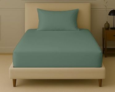 Trance Home Linen 300 TC Bamboo Single Size Fitted Bedsheet | Soft, Breathable & Eco-Friendly Bedsheet with 1 Pillow Cover - (78 x 36 inch, Aqua Green)