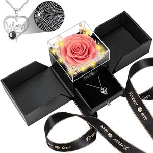 Gifts for Mom from Daughter and Son, Unique Mothers Day Birthday Gifts for Women Idea, Preserved Real Roses with I Love You Mom Necklace Cool Present to Mother Mom Grandma Wife -Pink Peach