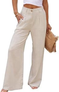 heipeiwa Women's Linen Pants Casual High Waist Wide Leg Straight Dress Cotton Linen Button Trouser Summer Clothes, A Linen, Medium Long