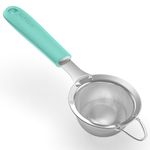 3.35in Small Fine Mesh Strainer: U-Taste 18/8 Stainless Steel 30-Mesh Kitchen Food Colander with Firm Riveted Silicone Handle, Deep Heavy-Duty Handheld Metal Sieve for Tea, Powder (Aqua Sky)