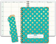 Elan Publishing Company HARDCOVER 7 Period Teacher Lesson Planner - Days Horizontally Across The Top with Bonus Clip-in Bookmark (Gold Dots Turquoise)