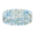 Set of 3 Matte Light Blue Agate Translucent Gemstone Round Bead Ball 8MM Stacking Stretch Bracelet for Women Men Teen Unisex