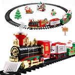 Toyvian Christmas Train Sets for Under The Tree- Christmas Railway Train Set with Railway Track & 4 Cars- Lights and Sounds Railway Battery Operated Electric Train Set for Kids, 3QYKU43C25QRO369G20S