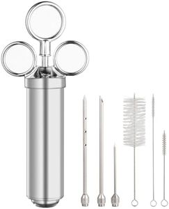 Brigii Meat Injector Syringe, 2oz Turkey Injector Seasoning, 304-Stainless Steel Seasoning Injector with 3 Marinade Needles and 3 Cleaning Brushes for Smoked BBQ Grilling