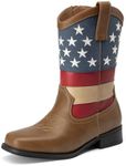 Athlefit Toddler Boys Cowboy Boots Kids Western Square Toe Side Zipper Mid Calf Party Riding Boots Brown Star Size 4 Big Kid