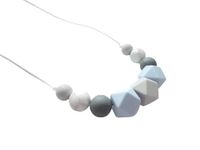 Silicone nursing breastfeeding necklace for a mum to wear blue, grey and marble