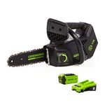 Greenworks GD40TCSK2 Cordless Top Handle Chainsaw with Brushless Motor, 25cm Bar Length, 12m/s Chain Speed, 2.4kg, Auto-Oiler, Kickback Protection, 40V 2Ah Battery & Charger