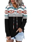 KISSMODA Hoodie for Woman Triangle Printed Tops Color Block Pullover with Pocket Triangle Print XL