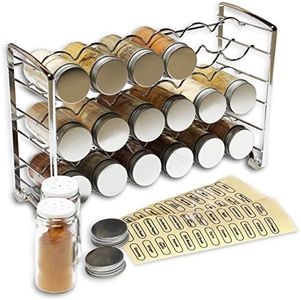 Deco Brothers Spice Rack Organizer with 18 Spice Bottles, 48 Spice Labels Set for Cabinet, Countertop, Pantry, Cupboard, Chrome