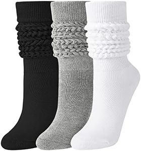 JOCMIC 3 Pairs Slouch Socks Women Extra Long Knee High Scrunch Socks Size 6-11, Black+white+grey, 6-11