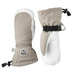 Hestra Heli Ski Womens Glove - Classic Leather Snow Mitten for Skiing, Snowboarding and Mountaineering (Women’s Fit), Khaki/Off White, 9