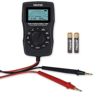 Dlyfull Universal Battery Tester with LCD Display, Small Digital Battery Voltage Resistance Checker for Ni-MH, Ni-CD, Li-ion, Alk & LiFe04 Batteries(AA AAA C D 9V 12V 18650 CR123A 2CR5 CR2032 Cells)