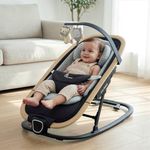 R for Rabbit Rock N Nap Bliss Baby Rocker & Bouncer 2-in-1 | Lightweight & Travel-Friendly One-Hand Multi-Recline Kids Rocking Chair| Soft Cushion for 0-12 Months Babies Weight upto 12 Kgs(Grey Black)
