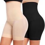 HSR Shapewear Shorts Tummy Control Shapewear Invisible Shaping Shorts High Waisted Body Shaper Shorts Under Dress (Fits Waist : 30 to 39 Inch) (Skin and Black, One Size)