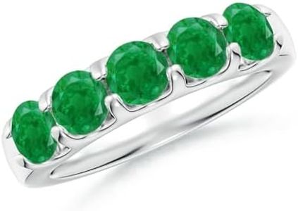 Angara Natural Emerald Wedding Band for Women | 0.51 ct Round Emerald Half Eternity Ring in White Gold | May Birthday, Anniversary, Gemstone Jewelry Gift | AA | 2.1mm | Ring Size- 7
