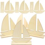 Sailboat Cutouts for DIY Projects - 10pcs Miniature Unfinished Wooden Craft - for Nautical Home Decor Ocean Beach Arts Small Plain Sailboat for Centerpiece Decoration