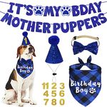 JOTFA Dog Birthday Party Supplies, Multi Sizes Dog Birthday Bandana Boy Dog Birthday Hat Bow Tie Birthday Numbers It’s My Bday Mother Puppers Sign Banner for Medium Large Dogs Pets (Large, Blue)