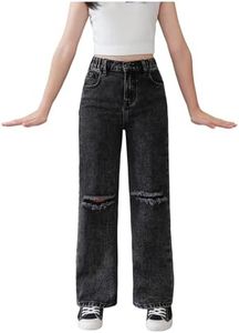 Floerns Girls Cut Out Ripped Wide Leg Jeans High Waisted Distressed Denim Pants Dark Grey 8Y