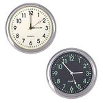 Rojuna 2pcs Car Clock, Luminous Analog Watch Universal Mini Stick-On Time Clock for Car Boat