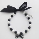 PETFAVORITESâÂ„¢ Couture Designer Fancy Diamond Pet Cat Dog Necklace Jewelry with Bling Pearls Rhinestones Bone Charm for Pets Cats Small Dogs Female Puppy Chihuahua Yorkie Girl Costume Outfits, Black and White, Adjustable and Handmade (Black, Neck Size: 10) by PetFavorites