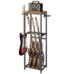 MAHANCRIS Guitar Stand for Acoustic Holder, Electric Guitar, Bass, Multiple Guitar Rack, Floor Adjustable for Guitars, Guitar Amp Accessories, for Home Music Studio, Rustic Brown and Black AGSHR6301