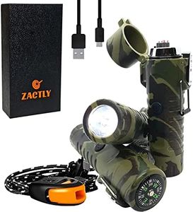 Zactly MODEL AL02 Electric Dual Arc USB Lighter Multifunction Waterproof Windproof Dustproof Rechargeable with Led Flashlight & Emergency Whistle, Camping & Outdoor Survival Tactical Tool (CAMOUFLAGE)