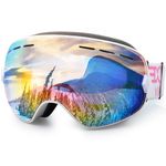 Snowboard Ski Goggles Men Women Youth, Anti Fog OTG Winter Snow Goggles Spherical Detachable Lens (Pink)