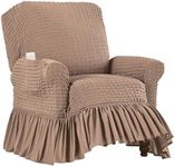 Collections Etc Textured Squares Ruffled Slipcover Taupe Recliner