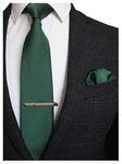 RBOCOTT Green Silk Tie and Pocket Square, Necktie Tie Clip Set for Men, Dark Green, general