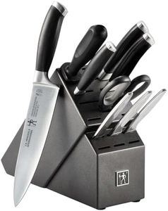 HENCKELS Forged German Stainless Steel 10 Pc Knife Block Set - Ultra Sharp Blades, Professional Chef's Knife Set, Knife Set with Block, Kitchen Knife Set, Dishwasher Safe - Black