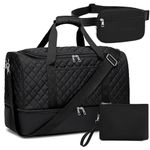 Travel Weekender Bag Duffle Carry On Bags Set 42L Duffel Overnight Tote with Shoe Compartment 3Pcs for Women Men Gym Airplane, Black- Quilted, Carry on 42L, Travel Weekender Bag Set