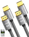 Silkland 10K 8K HDMI Cable 2-Pack 6.6FT, [Certified] Ultra High Speed HDMI® 2.1 Cables 48Gbps, 8K@60Hz, 4K@120Hz HDMI Cord for Gaming, ARC/eARC, HDR10, HDCP 2.3 for Roku TV, Xbox, PS5, Laptop,Soundbar