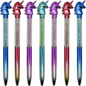 Maydahui 12PCS Unicorn Ballpoint Pen Colorful Crystal Bling Quicksand Pens Novelty Animal Pen Black Ink for Girl School Office Supply