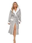 Womens Long Hooded Bathrobe Fleece Full Length Bathrobe with Hood Winter Sleepwear- Luxury Full Length Plush Fleece Bathrobe (Small, Light gray, s)