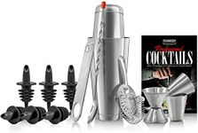 NutriChef Mixology Bartender Cocktail Shaker Set - Includes 15 & 30 oz Stainless Steel Shakers, 6 Bottle Pourers & More | Essential Martini Making Kit | Drink Mixing Set | 15 Piece Cocktail Bar Set