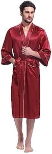 LilySilk 100% Silk Robe for Men Contrast White Trim Long Sleeve Shawl Collar Long Silk Kimono Bathrobe Male Sleepwear Lightweight Luxury Soft Comfy Red X-Large
