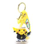 Cute And Trendy Durable And Long Lasting Anime 3D Rubber Keychain With Long Ribbon Perfect For Adding A Pop Of Color To your Keys or Bag | Gifts For Friends Family (Black Jkt Pika)