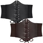 WERFORU 2 Pack Elastic Corset Belt Women's Wide Stretchy Cinch Belt Retro Tied Waspie Waist Belt for Halloween Black/Coffee