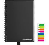 HOMESTEC Reusable Smart Notebook - A5, Black, 6 Page Styles, Endlessly Reusable Note Pad, a Pen, Self-Stick Notes and Wipe Included (Lined and Dot-Grid Pages)