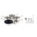 Russell Hobbs COMBO-7550A Classic Collection 5 Piece Pan Set, 14/16/18/20/24 cm and 4-Piece Stainless Steel Kitchen Tool Set, Silver