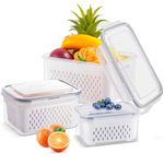 Esyhomi Fresh Food Storage Containers for Fridge, 3 Pack Stackable Fridge Storage Container, Fruit Vegetable storage with Drain Baskets, Refrigerator Organizer Bins with Lids for Kitchen