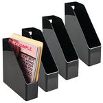 mDesign Freestanding Magazine Rack - Set of 4 - Office Storage Solutions for use as a Newspaper Holder, Magazine Holder or for Storing Notes - Black