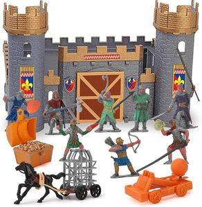 Liberty Imports Medieval Castle Kingdom Knights Action Figure Toy Army Playset with Castle, Figurines, Catapult, and Acessories Kids Playset in Storage Bucket