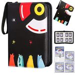 AlexVyan Black Poke-mon Binder, Cards Collector Album Holder for 400 Cards Cartoon Print Zipper Bag Trading Card Binder Poke-mon Cards Collection Bag Game Cards Case Gift for Kids Boys Girls( 50*4*2)