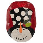 Grasslands Road Pottery Snowman Polka Dot Stoneware Platter