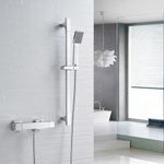 NewEast Thermostatic Shower Mixer Set, Square Shower Valve with Adjustable Riser Kit, Chrome Wall Mounted Shower System