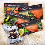 Smoked Salmon Christmas Food Gift Pack Featuring Wild Canadian Salmon and Luxurious Tuxedo Chocolates | Food Gift Box (Add 8 oz Wild Smoked Tuna)